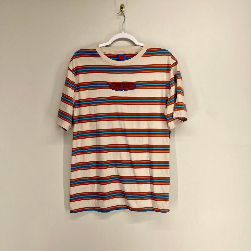 Empyre Striped Tshirt Mens Large Cream‎ Red Blue Short Sleeve Crew Neck